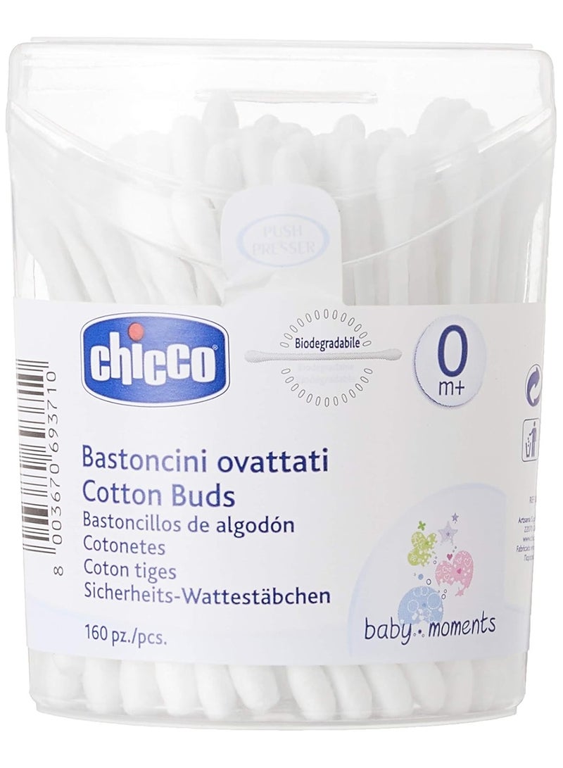 Chicco Cotton Tips with Ear Cleaning Protection, Made of Paper Stem, Safe and Hygienic for Babies, Biodegredable (160 Pieces) - Image 1